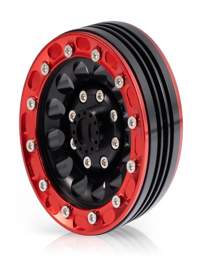 موهيرو جنوط عجلات MOHERO 1/10 مقاس 1.9 بوصة من سبائك الألومنيوم بتقنية Beadlock لسيارات التحكم عن بعد Axial SCX10 CC01 D90، عبوة من 4 قطع (أحمر + أسود) - Image 2